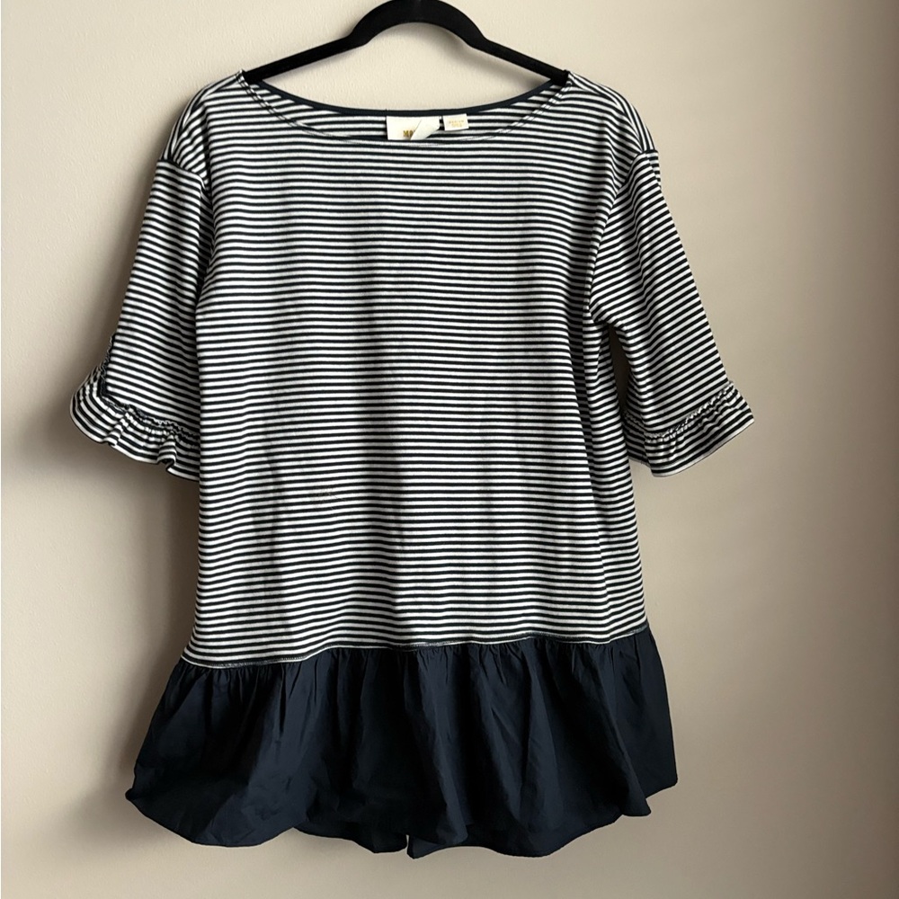 Anthropologie Maeve Navy and White Striped shirt